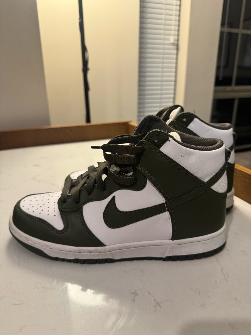 Nike Kids High-Top Sneakers in White and Olive